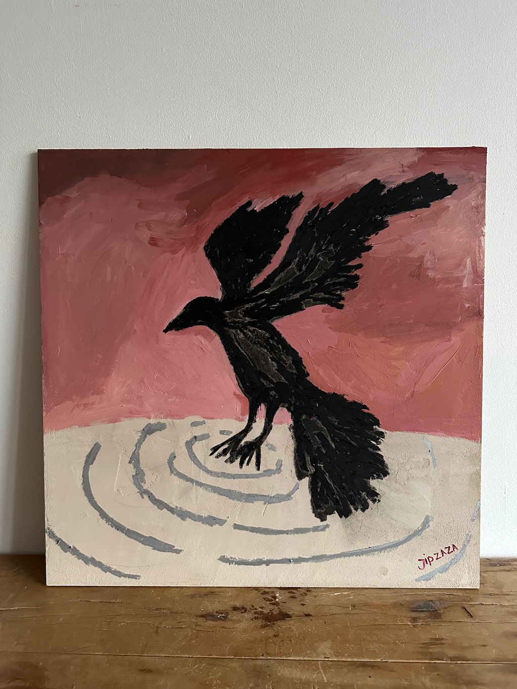 Landing van de kraai - Kunstwerk op beton cire